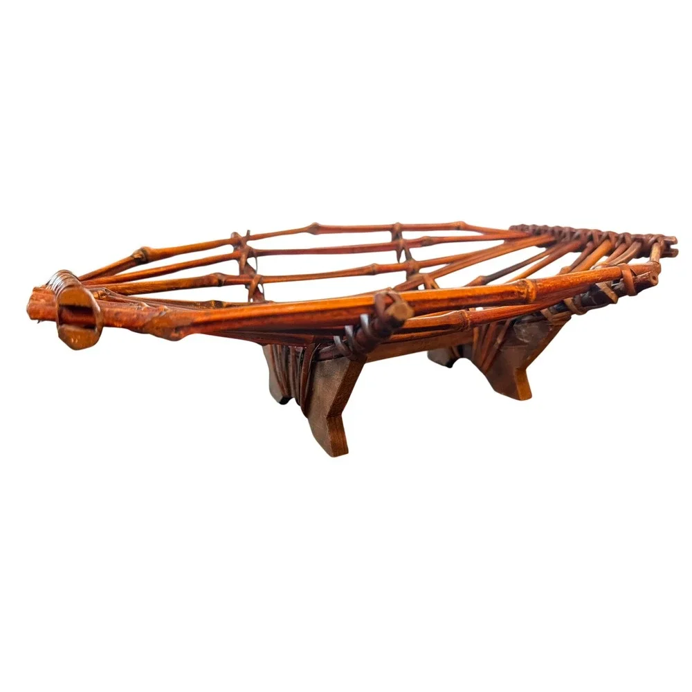 Mid Century Modern Handwoven Canoe Shaped Centerpiece Basket Bowl MCM